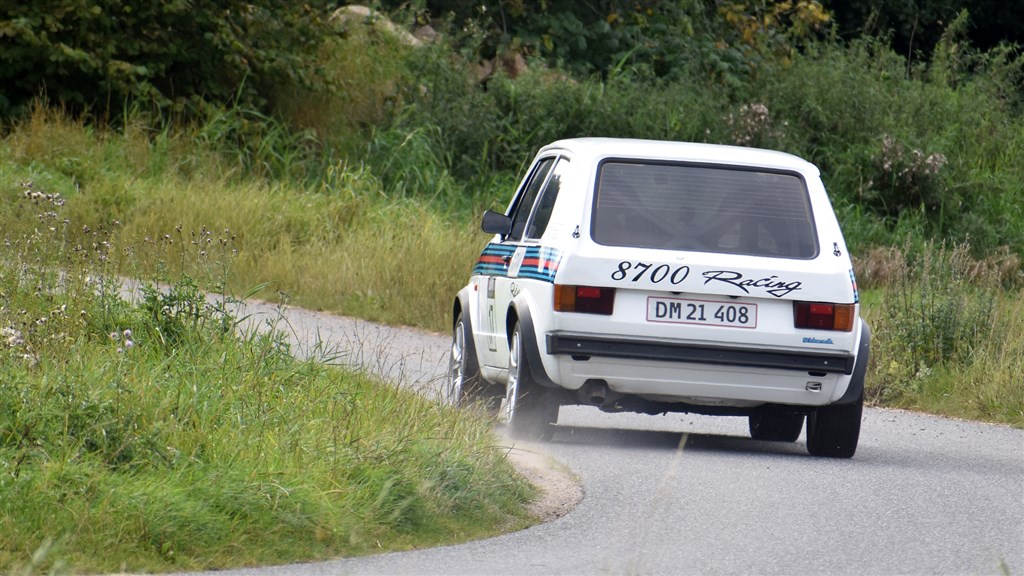Frankie Jørgensen fra hjemmeklubben HAMK kørte sin VW Golf GTI helt til tops på en 1. plads i klasse 10B.
(Foto: Preben Jepsen, rallyinfo.dk)